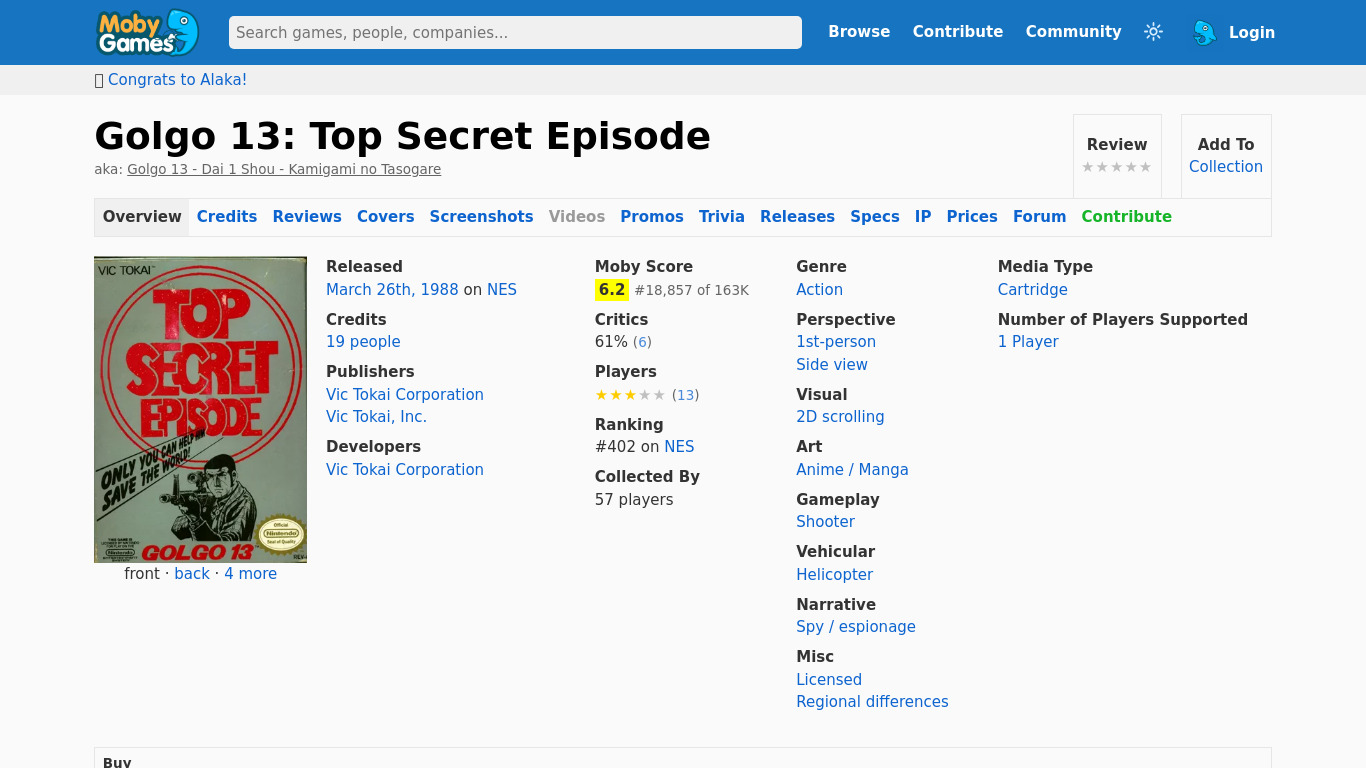 Golgo 13: Top Secret Episode Landing page