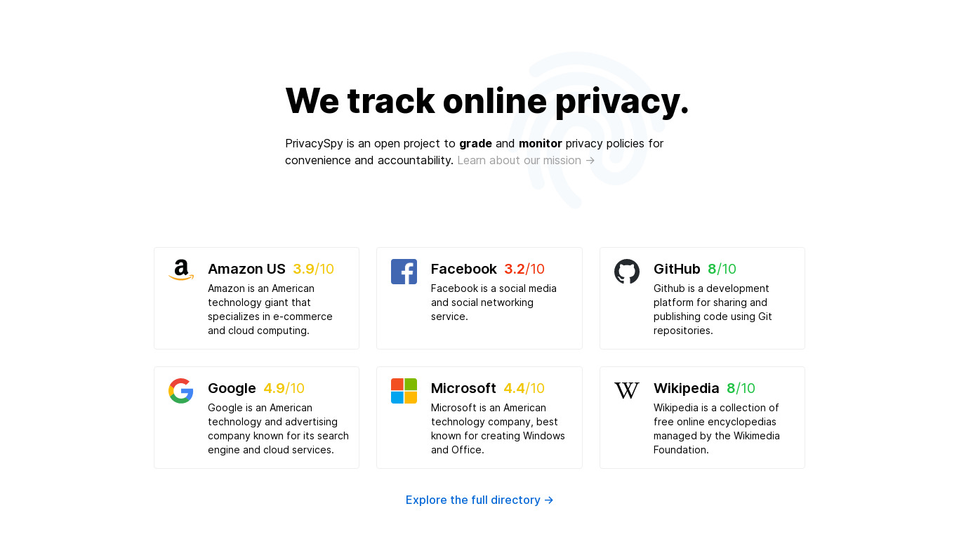 PrivacySpy Landing page