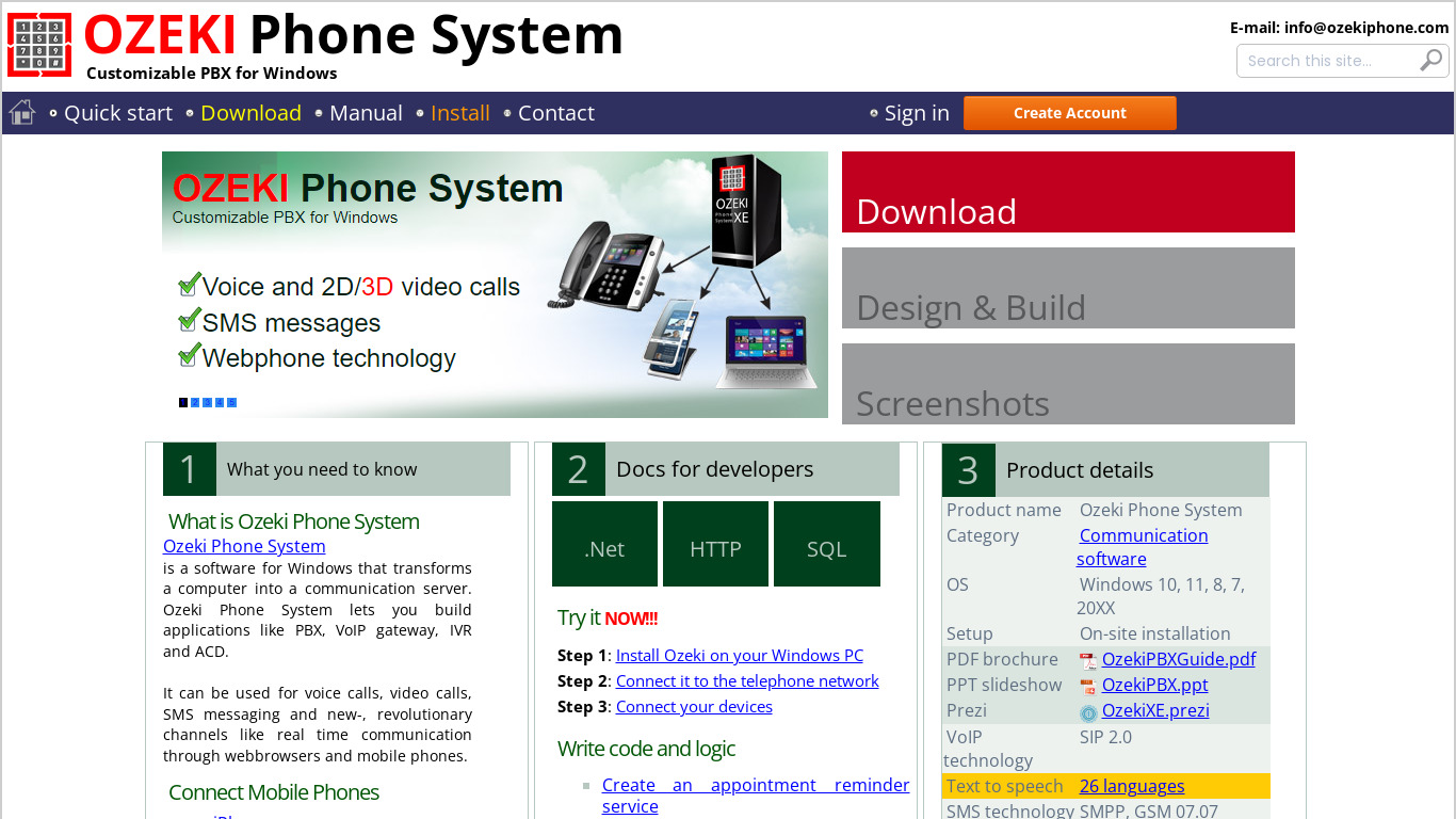 Ozeki Phone Systems Landing page