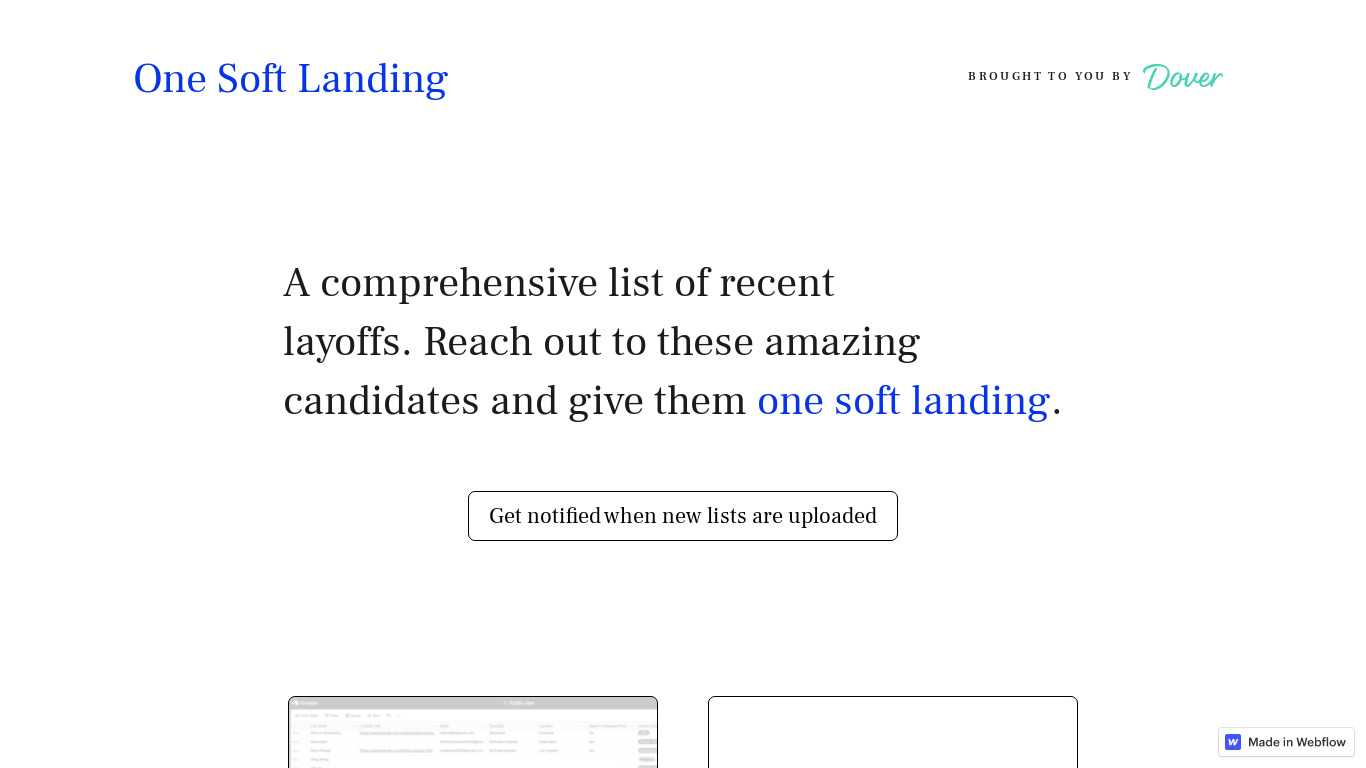 One Soft Landing Landing page