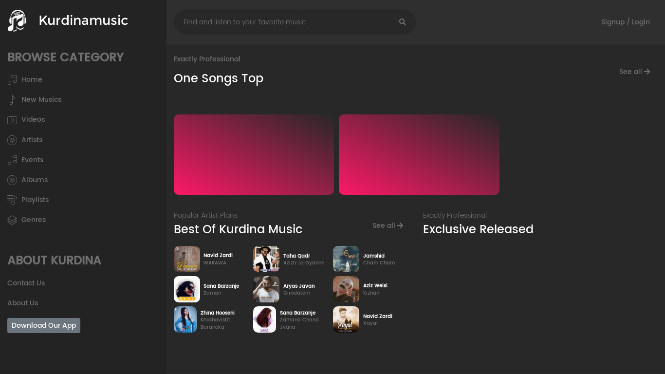 Kurdina Music Landing page