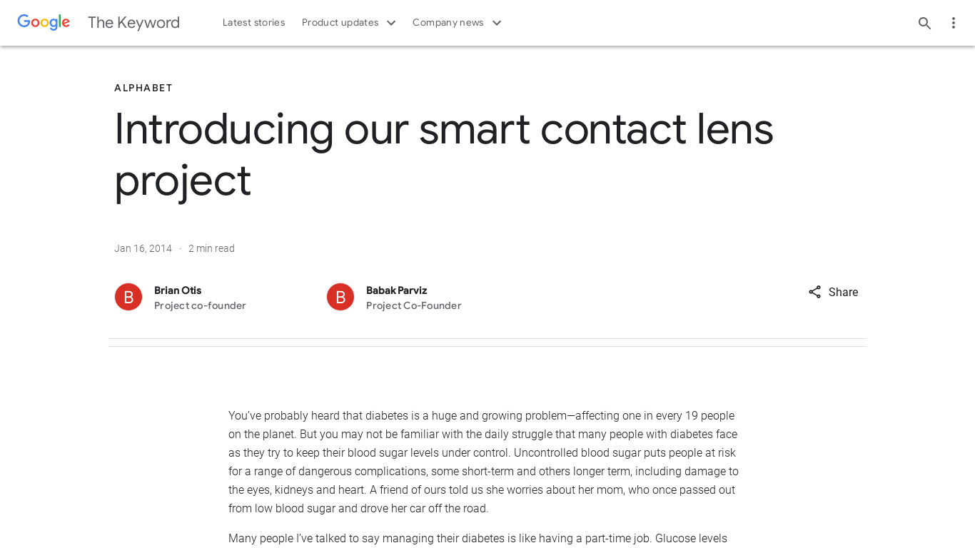 Smart Contact Lens Landing page
