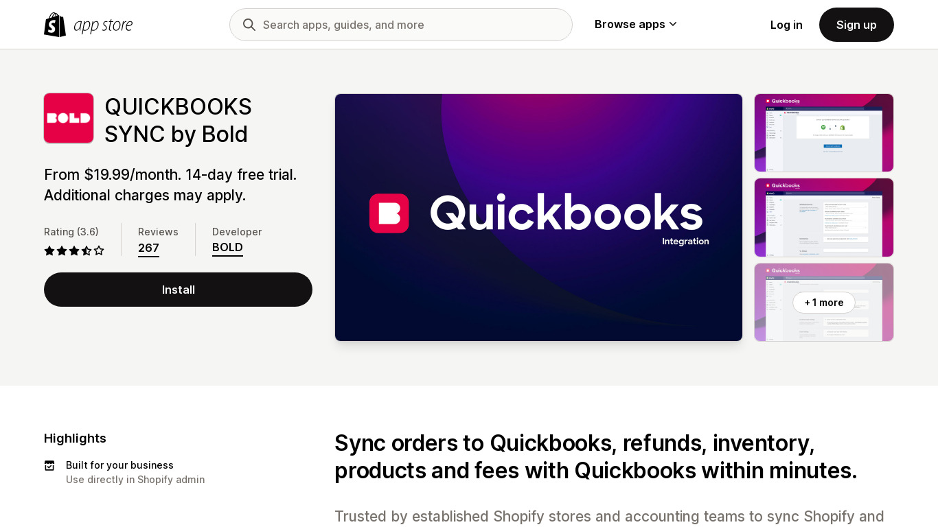 Shopify – QuickBooks Online (QBO) Landing page