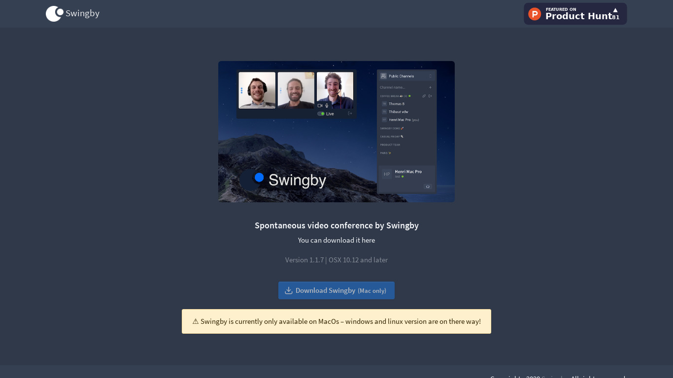 Swingby Landing page