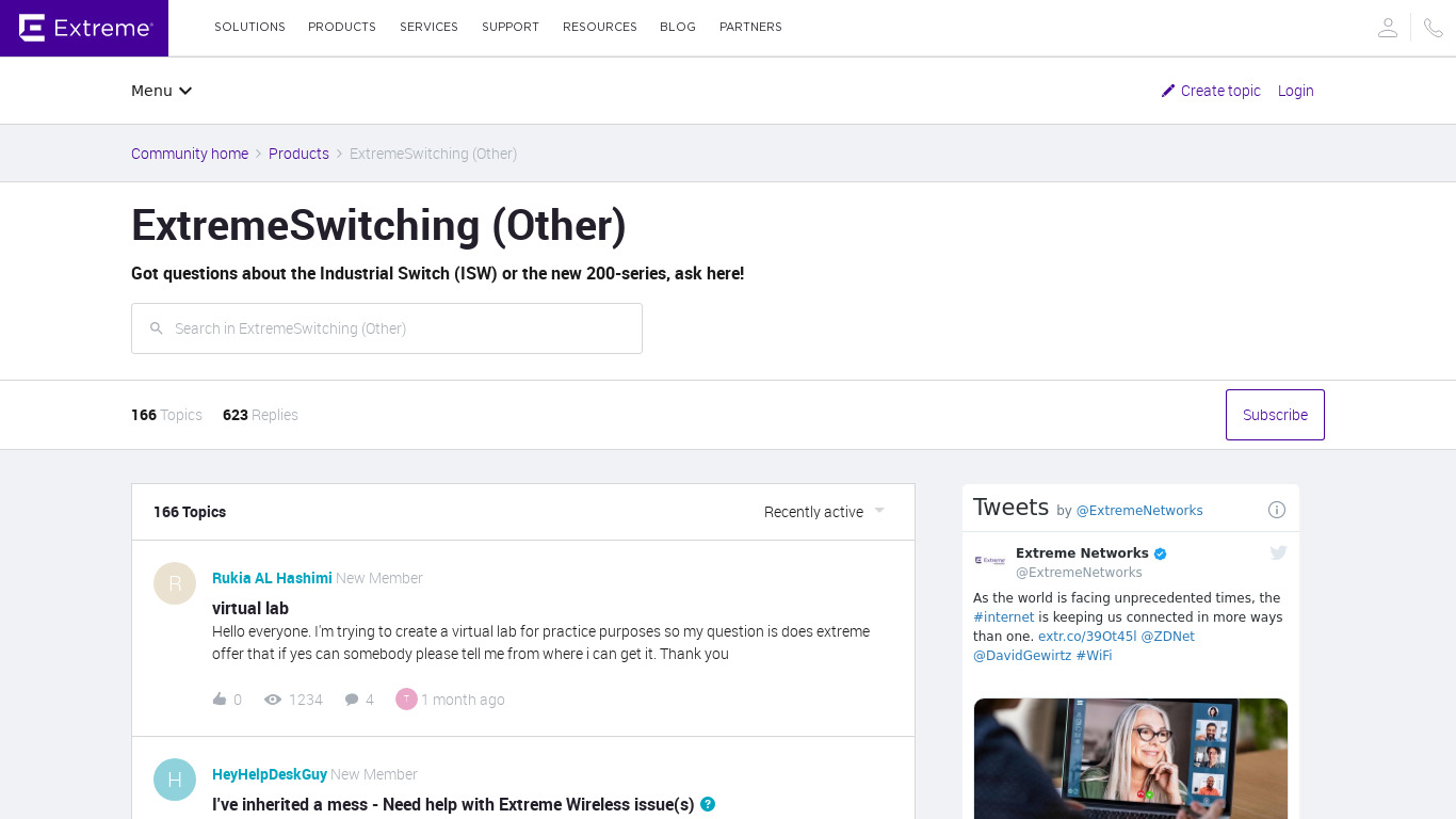 community.extremenetworks.com ExtremeSwitching Landing page