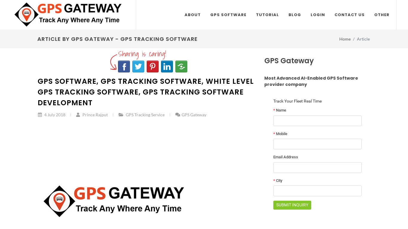 GPS Gateway- GPS Tracking Software Landing page