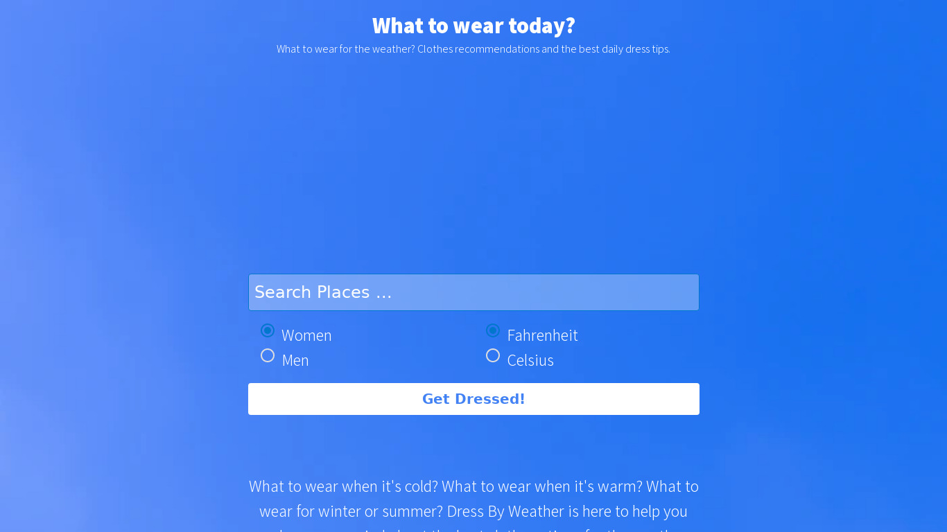 Dress By Weather Landing page