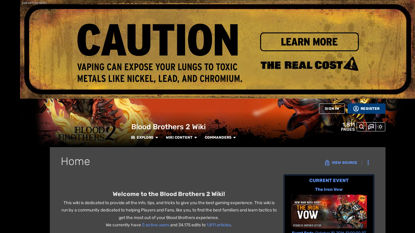 Blood Brothers 2 Landing page