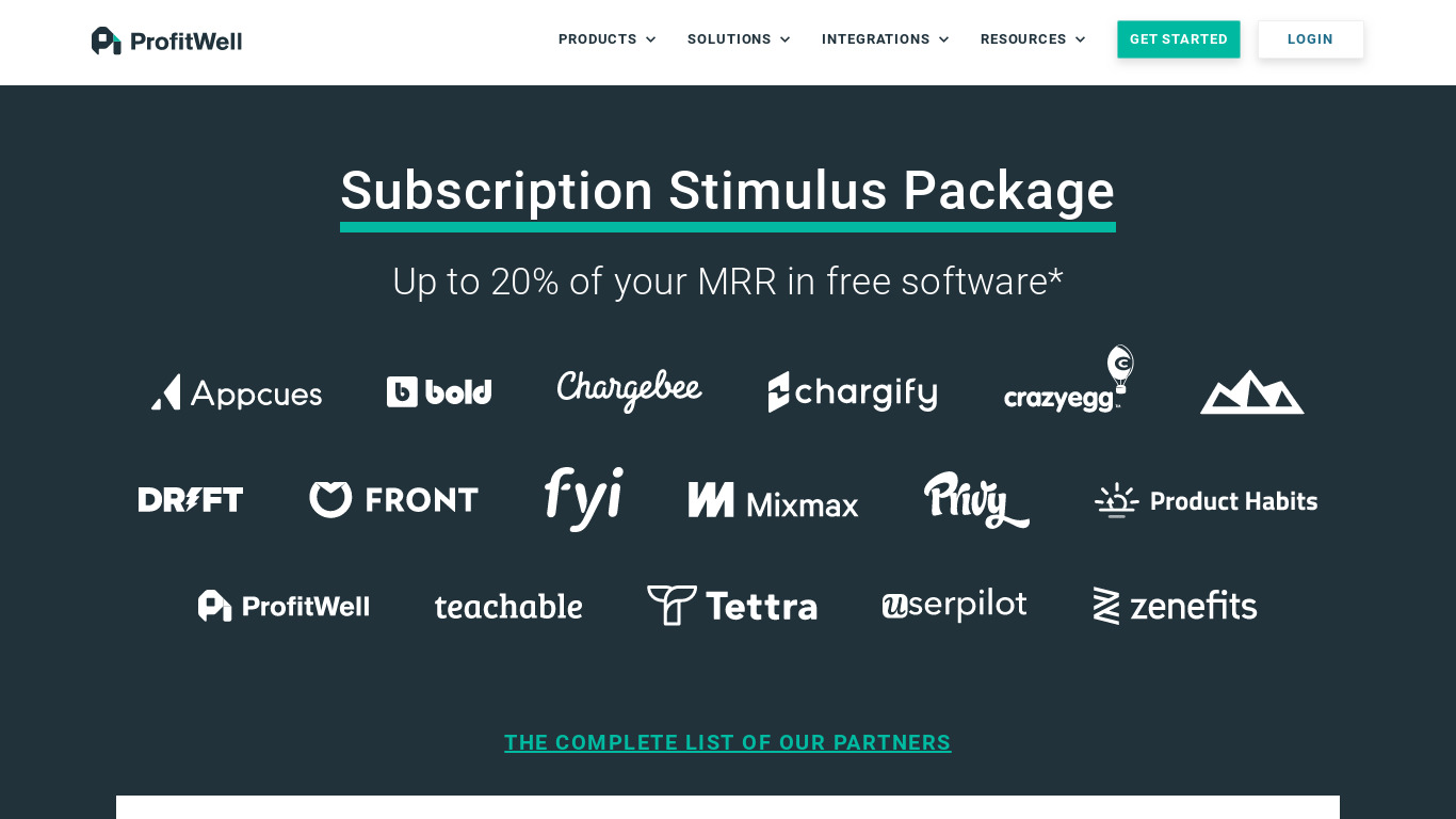 Subscription Stimulus Package Landing page