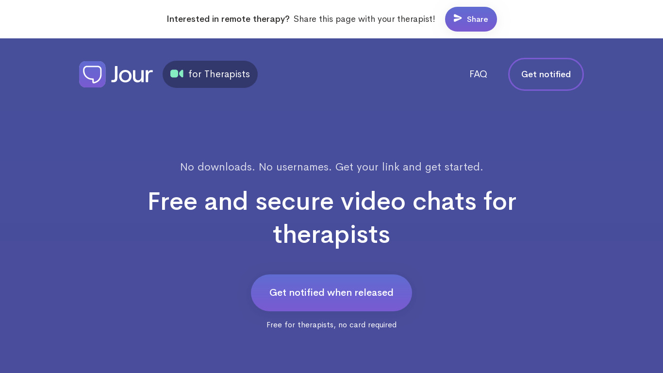 Jour for Therapists Landing page