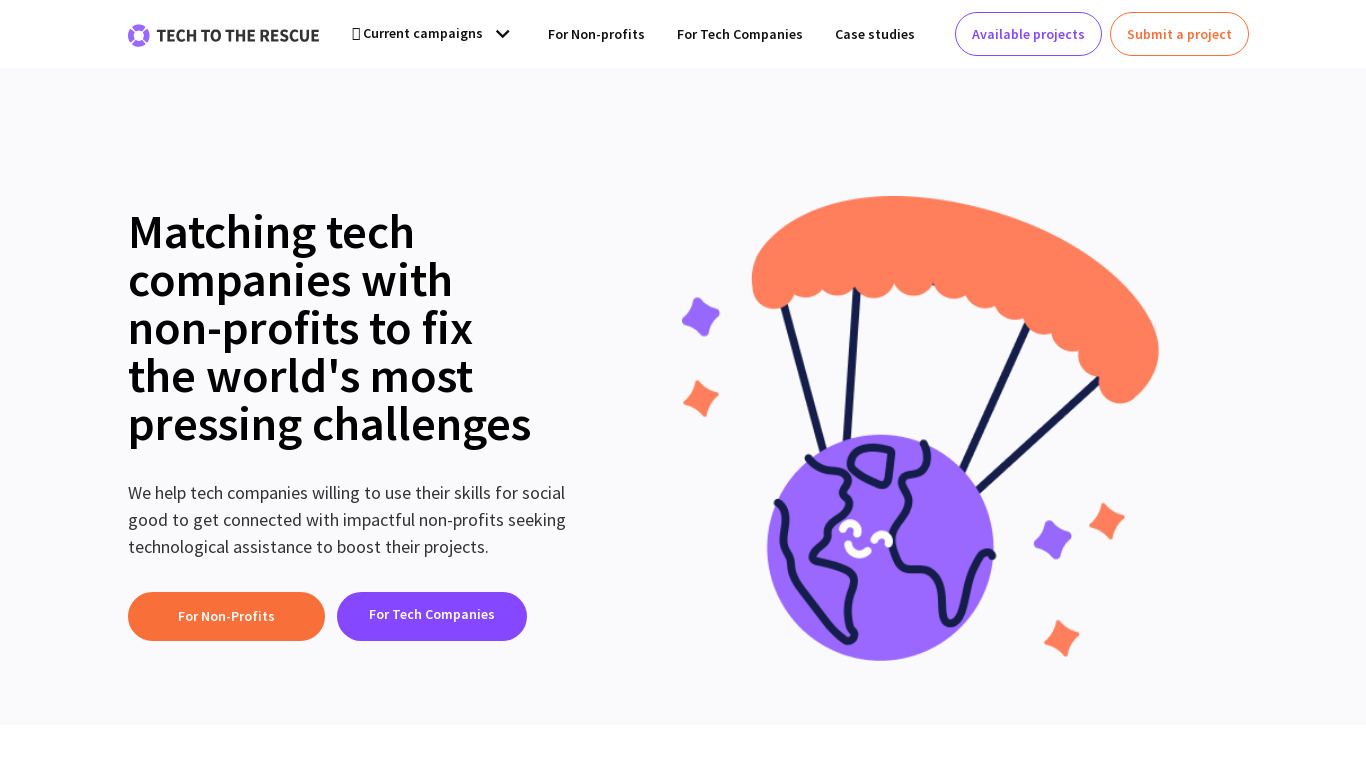 Tech To The Rescue Landing page