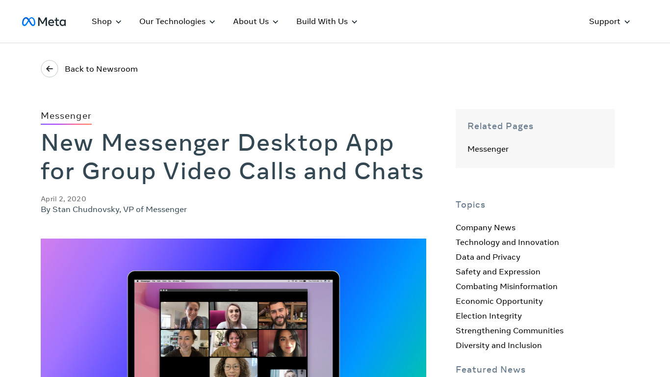 Facebook Messenger: Desktop Landing page