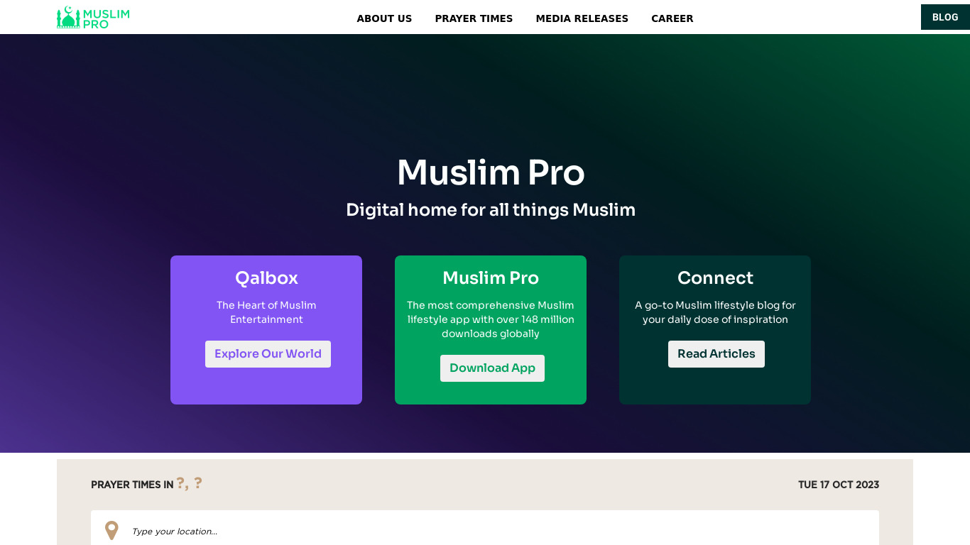 Muslim Pro Landing page