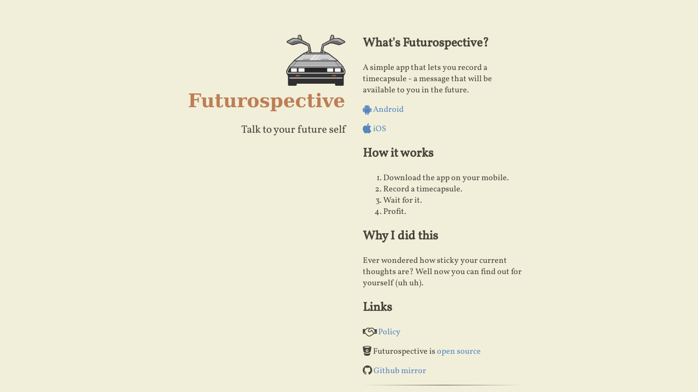 Futurospective Landing page