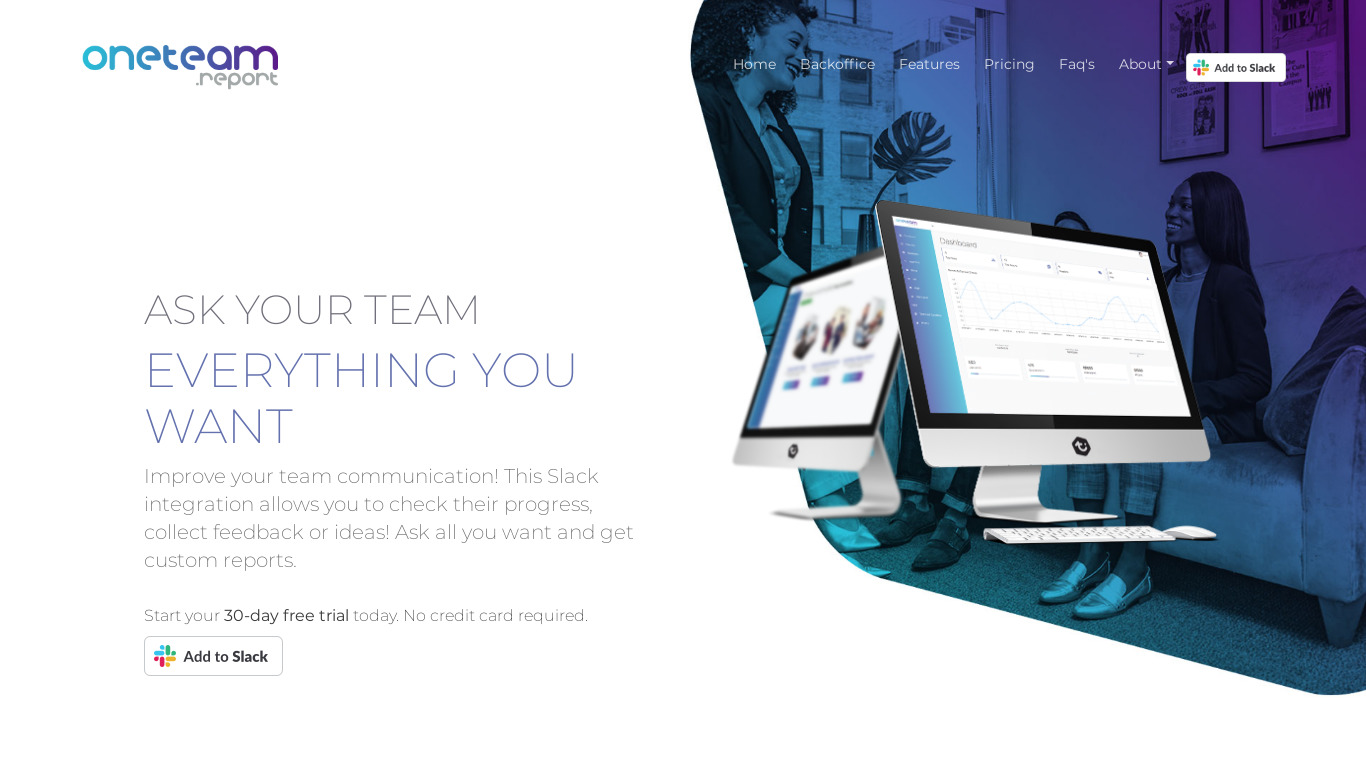 One Team Report Landing page