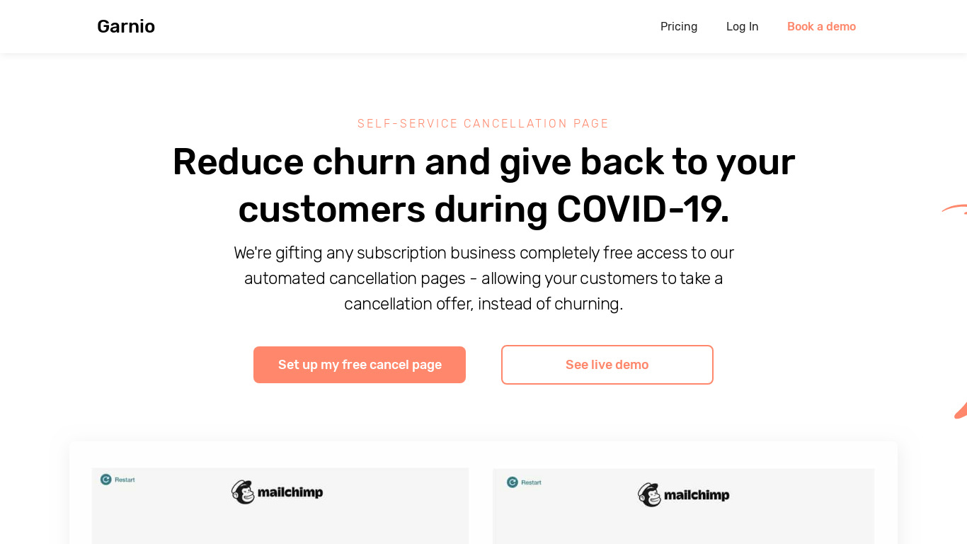 Reduce Covid-19 customer churn Landing page