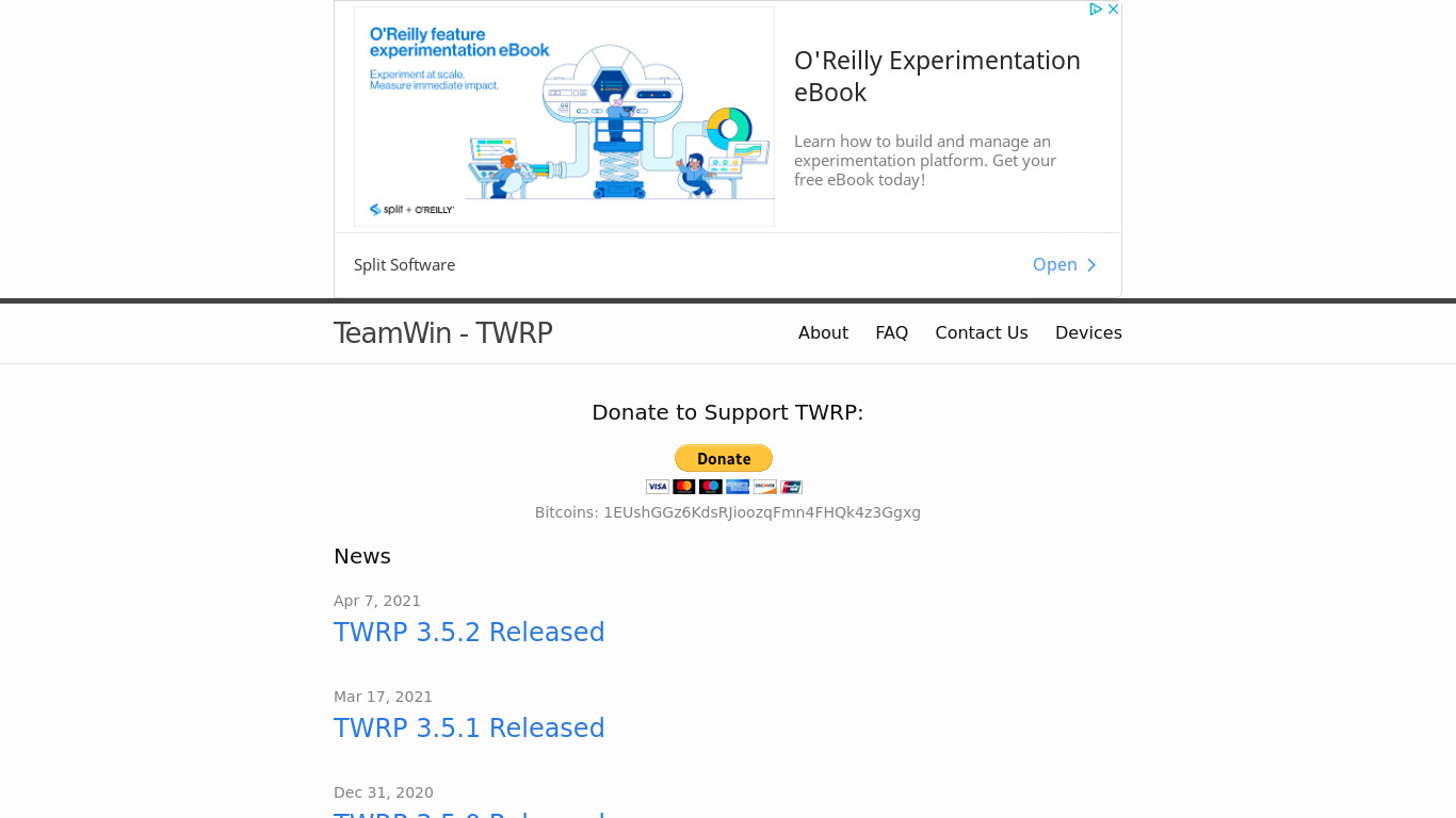 Team Win Recovery Project (TWRP) Landing page