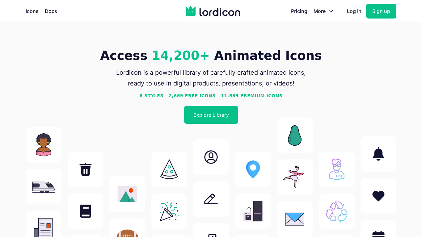 +500 Animated Icons by Lordicon Landing page