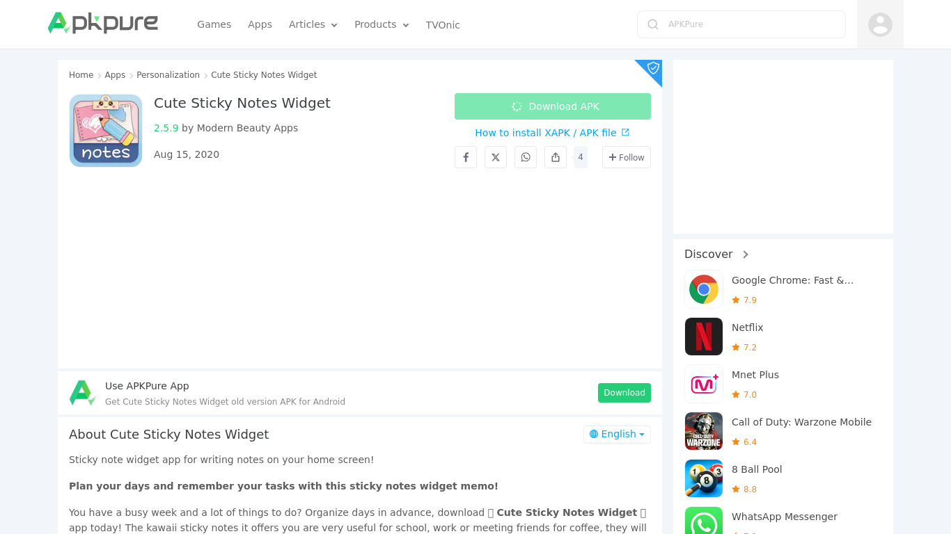 Cute Sticky Notes Widget Landing page
