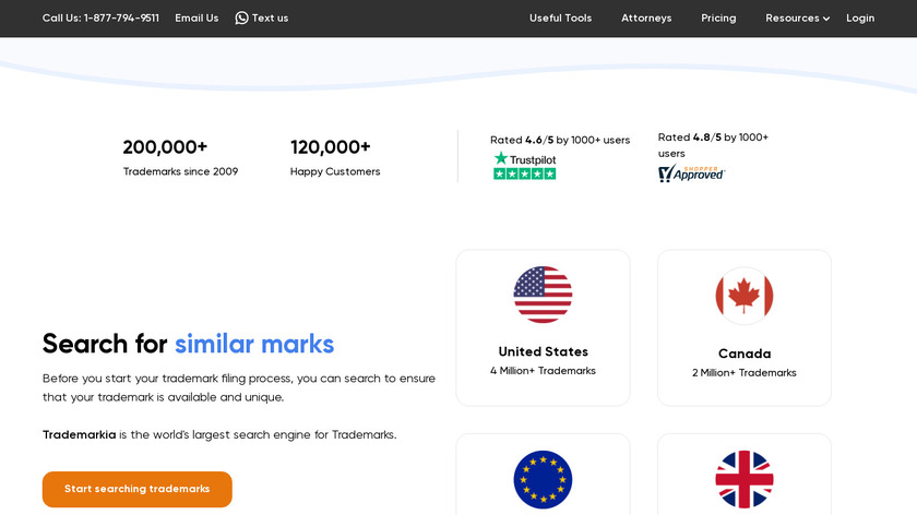 Trademarkia Landing Page