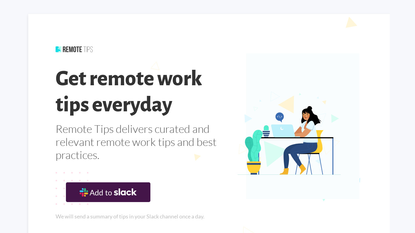 Remote Work Tips Landing page