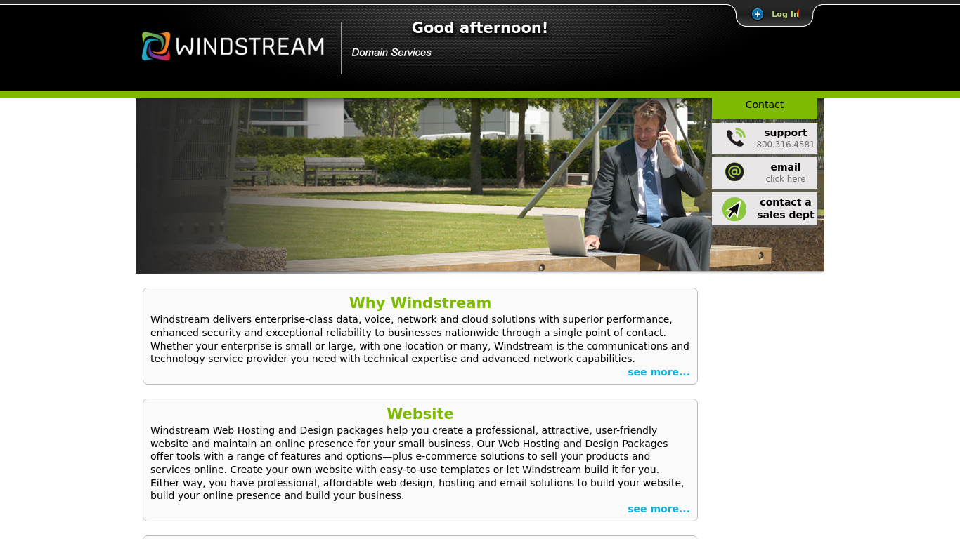 Windstream Hosted Solutions Landing page