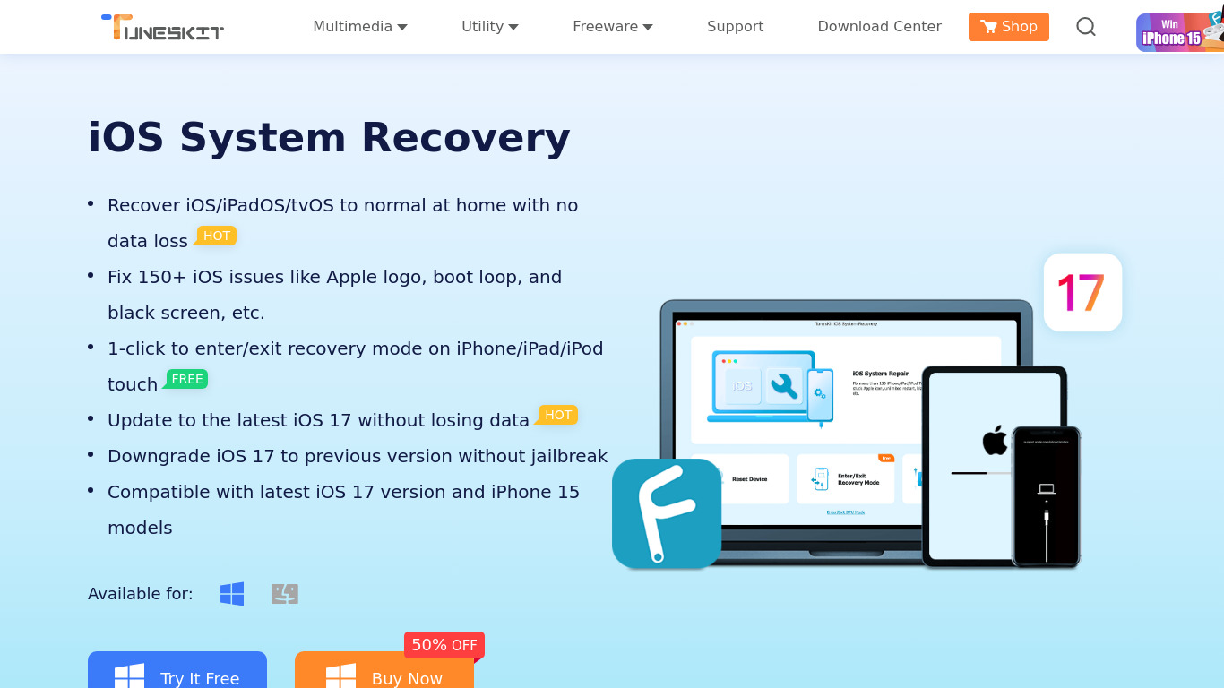 TunesKit iOS System Recovery Landing page