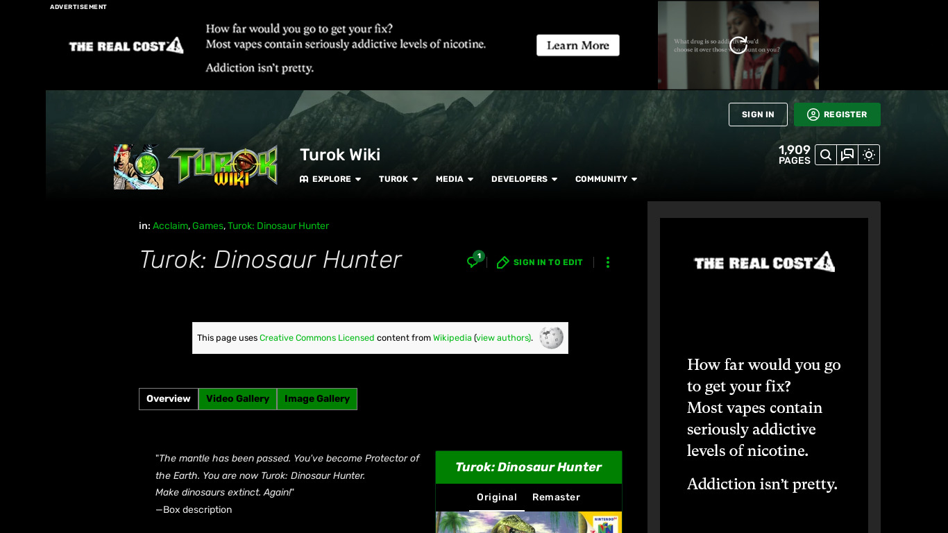 Turok: Dinosaur Hunter Landing page