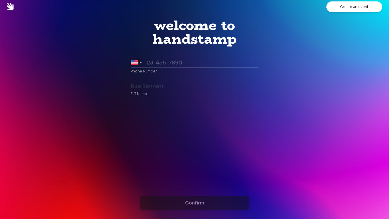 Handstamp Virtual Events Landing page