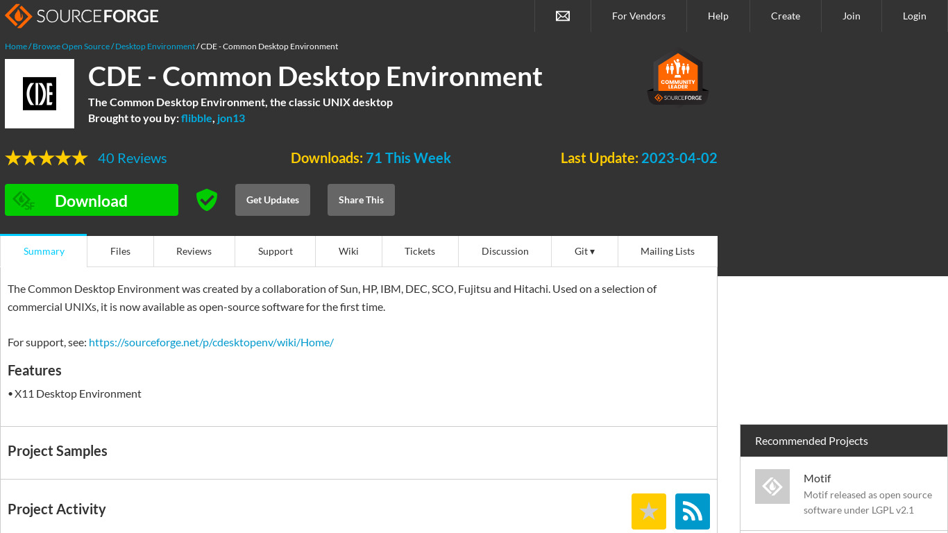 CDE (Common Desktop Environment) Landing page
