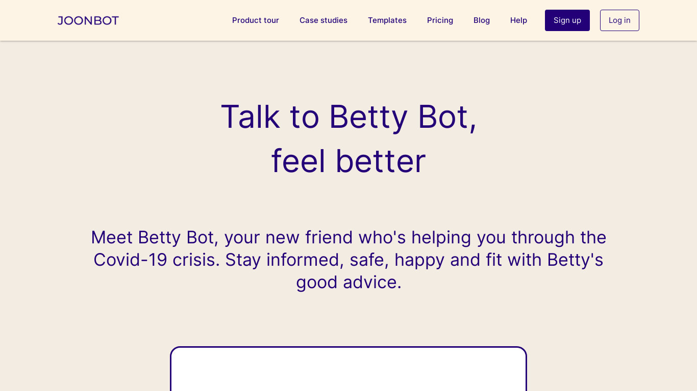 Betty Bot fighting Covid-19 Landing page