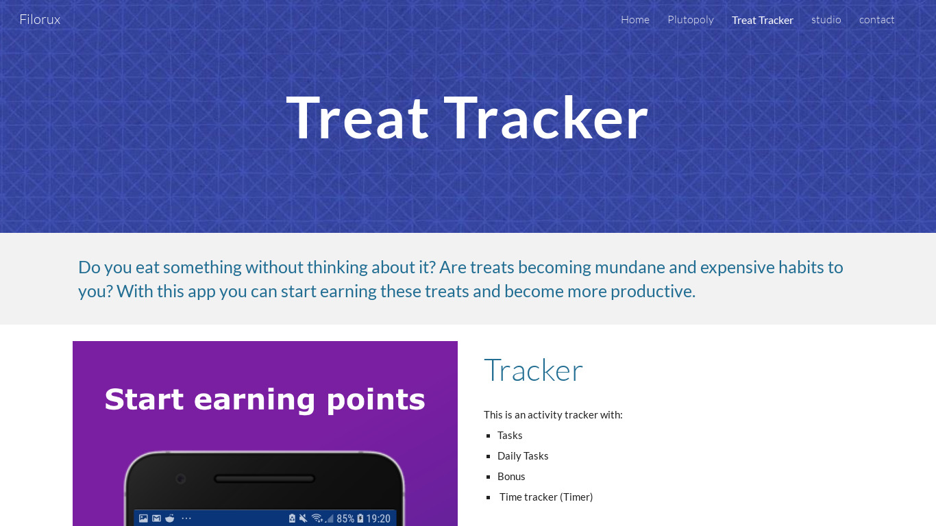 Treat Tracker reward yourself Landing page