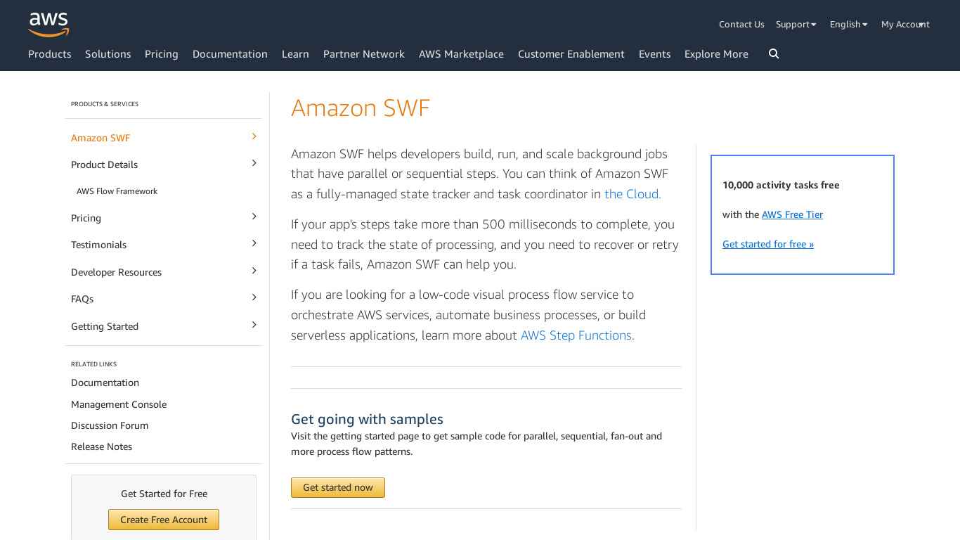Amazon Simple Workflow Service (SWF) Landing page