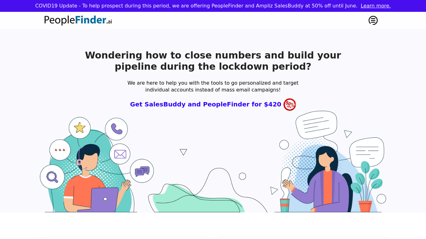 Ampliz SalesBuddy and PeopleFinder Landing page