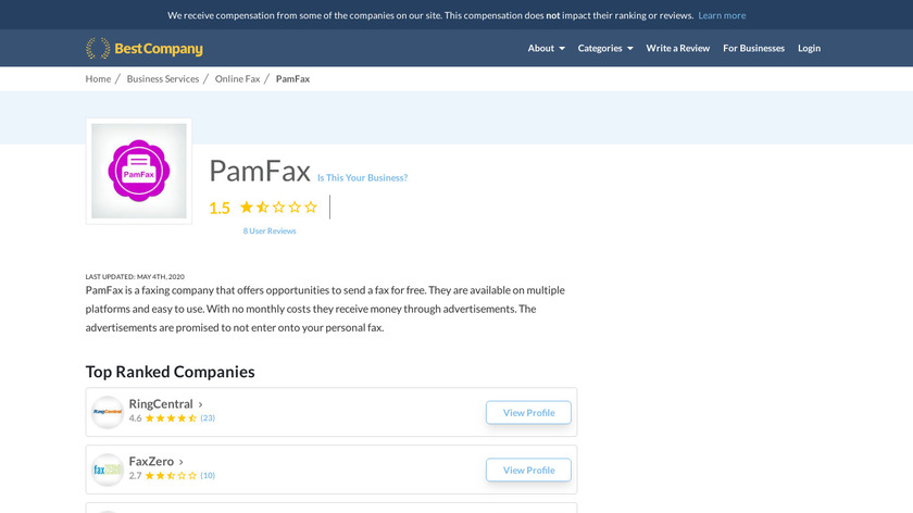bestcompany.com PamFax Landing Page
