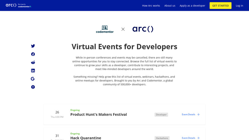 Arc Virtual Events for Developers Landing Page