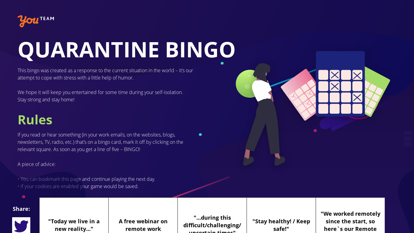 Quarantine Bingo Landing page