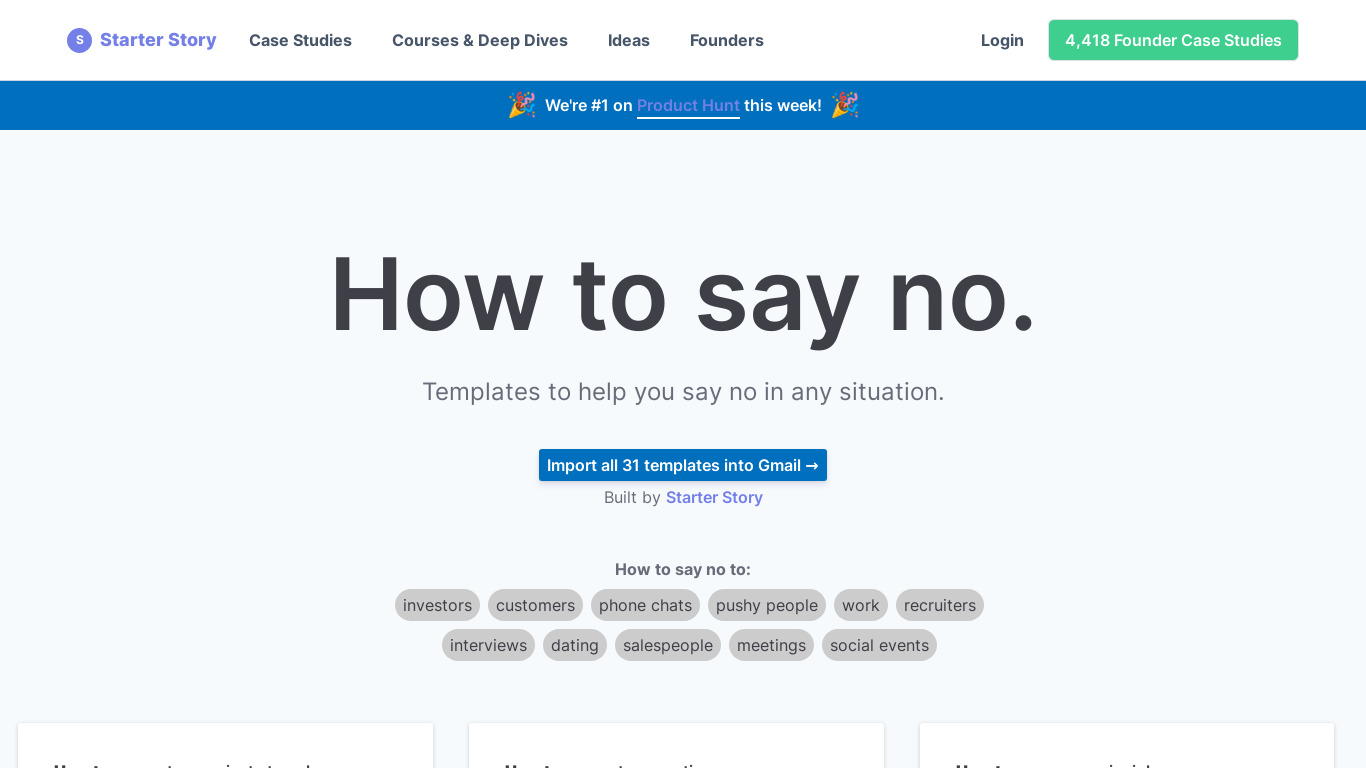 How to say no. Landing page