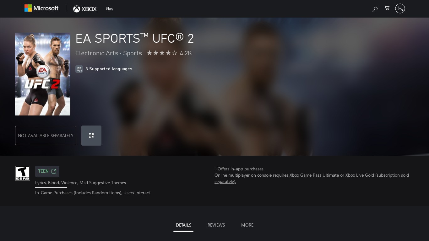 EA Sports UFC 2 Landing page