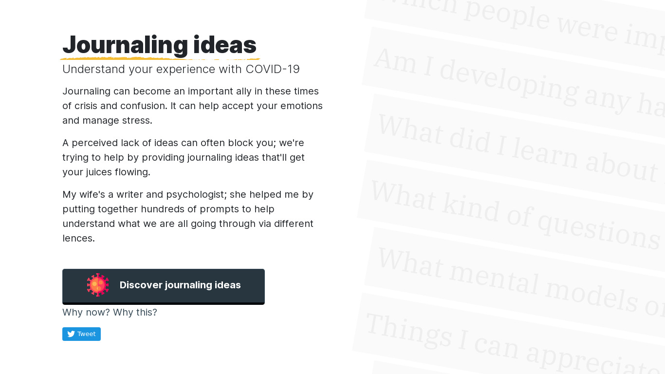 COVID-19 Journal Idea Generator Landing page