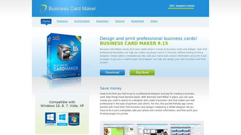 AMS Business Card Maker Landing Page