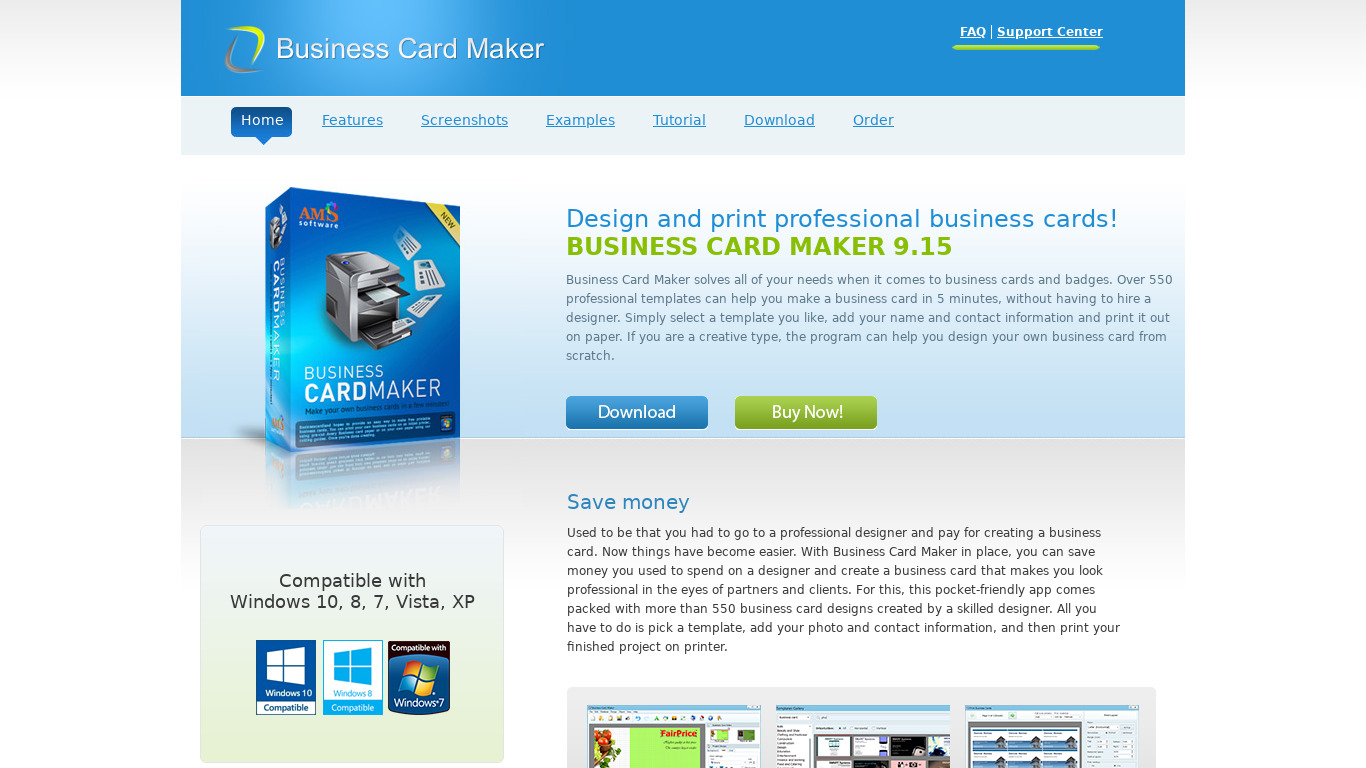 AMS Business Card Maker Landing page