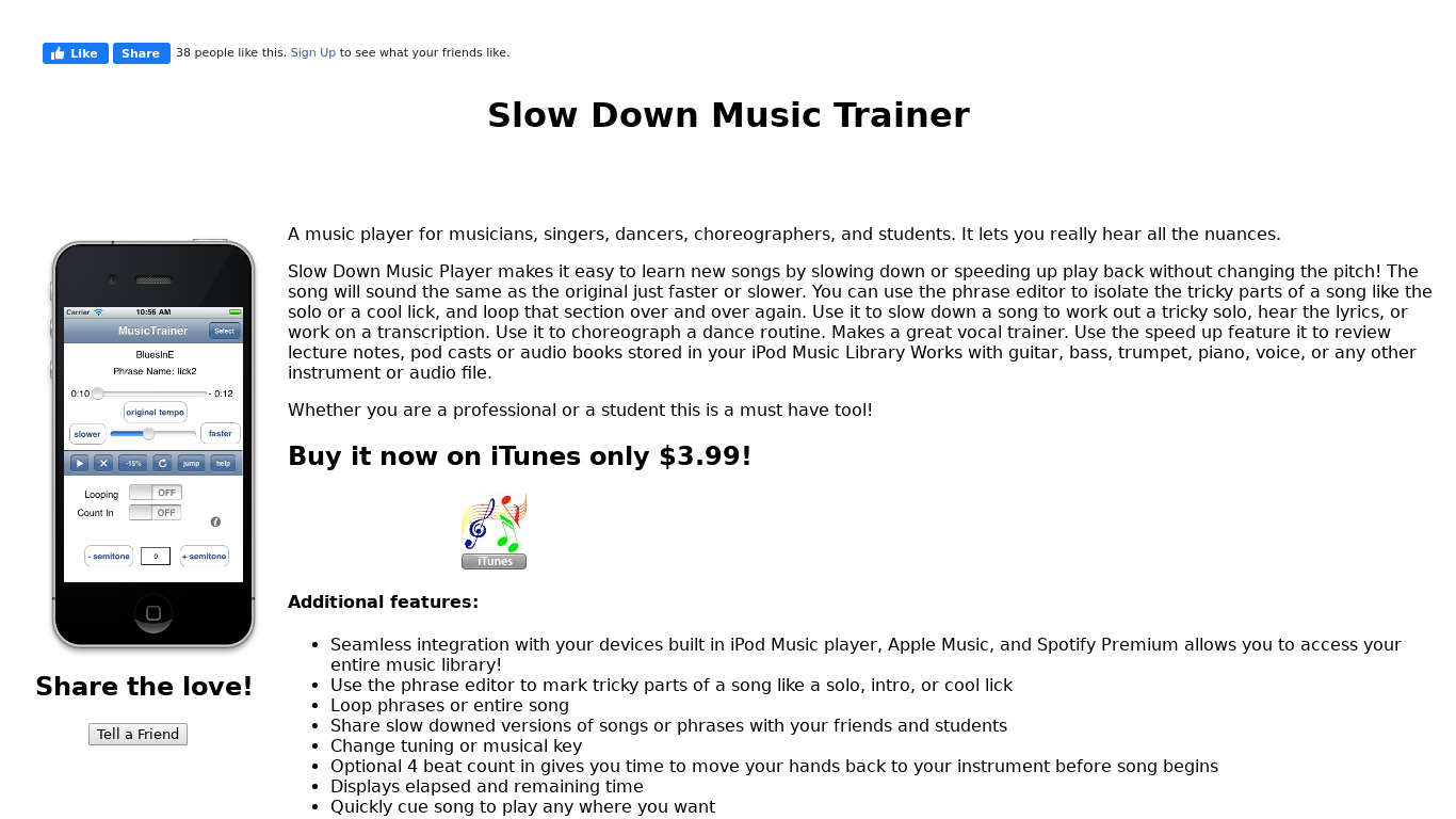 Slow Down Music Trainer Landing page