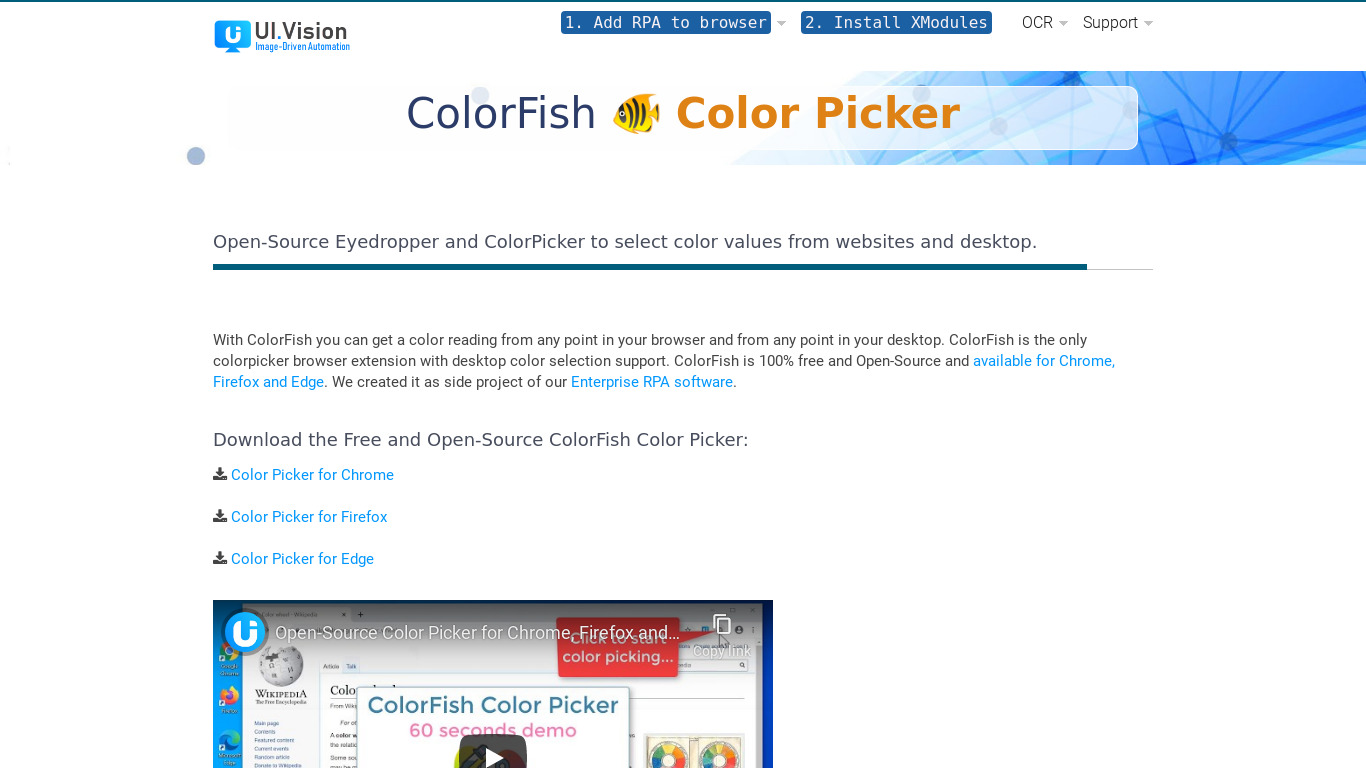 ColorFish Color Picker Landing page