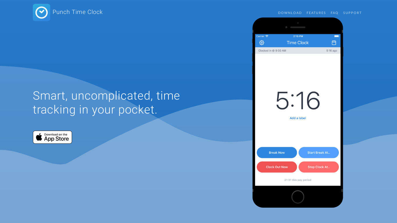 Punch Time Clock Hours Tracker Landing page