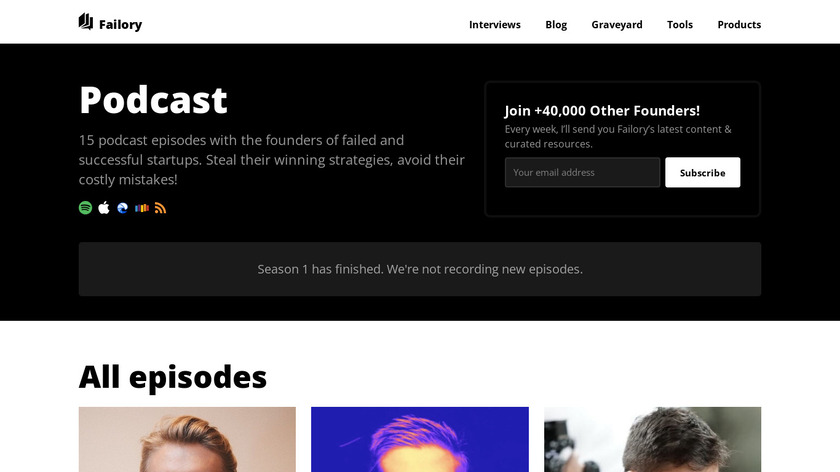 The Failory Podcast Landing Page