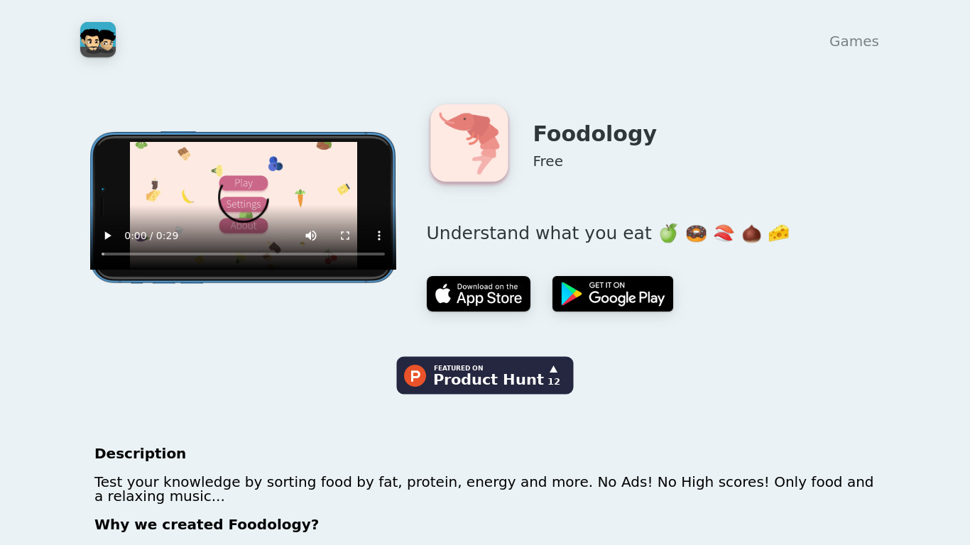 Foodology! Landing page