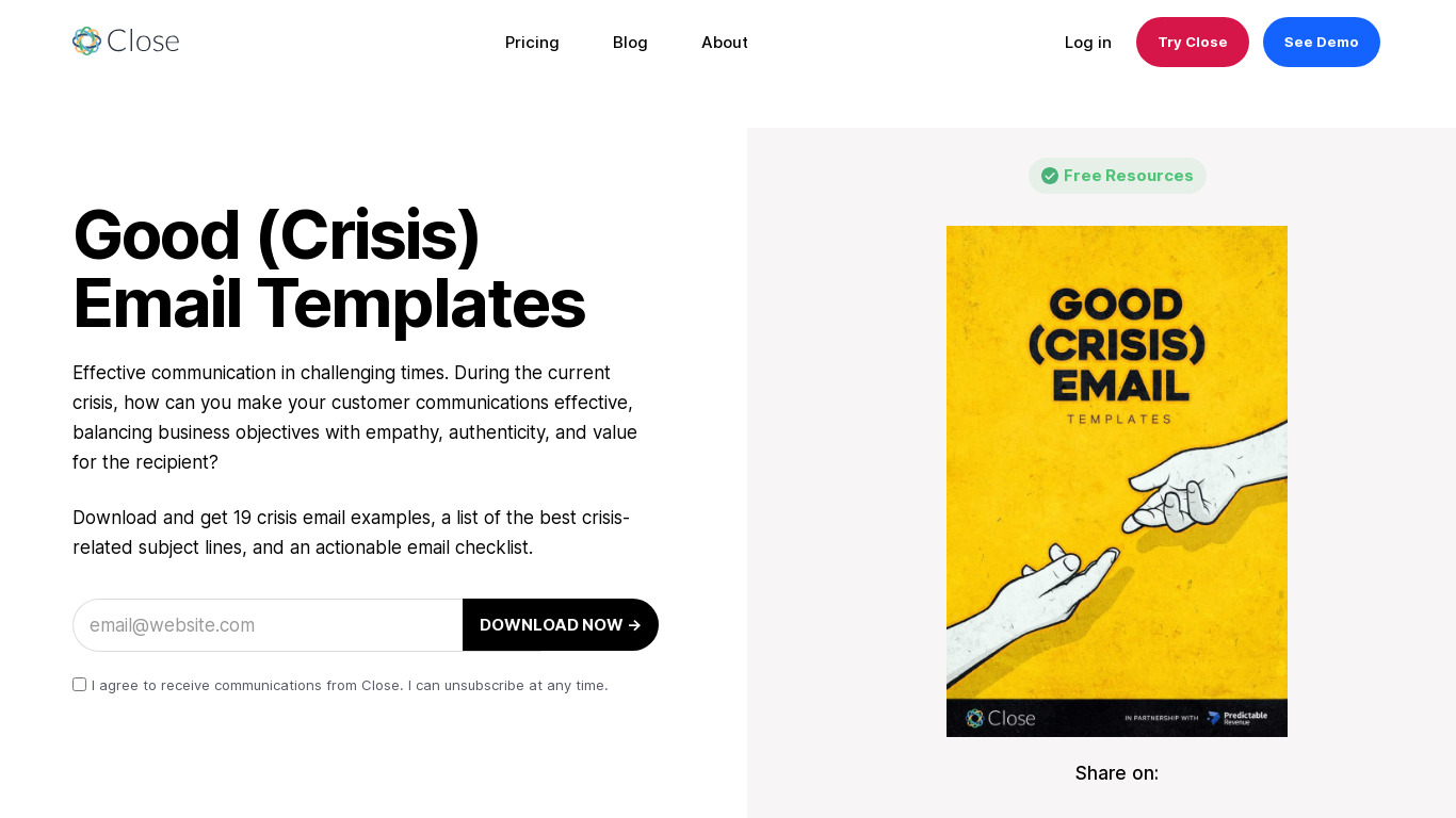 Good (crisis) email templates Landing page