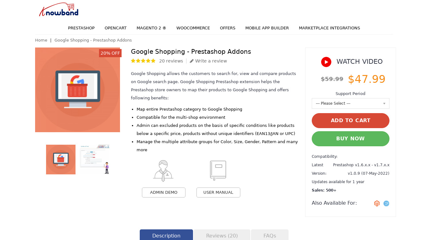 Prestashop Google Shopping Integration Extension Landing page