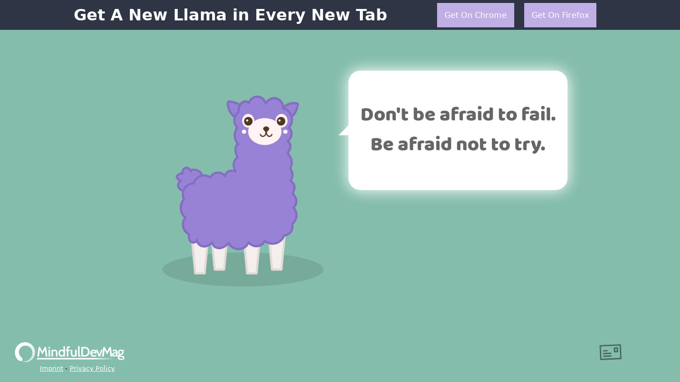 Llamacation New Tab Extension Landing page
